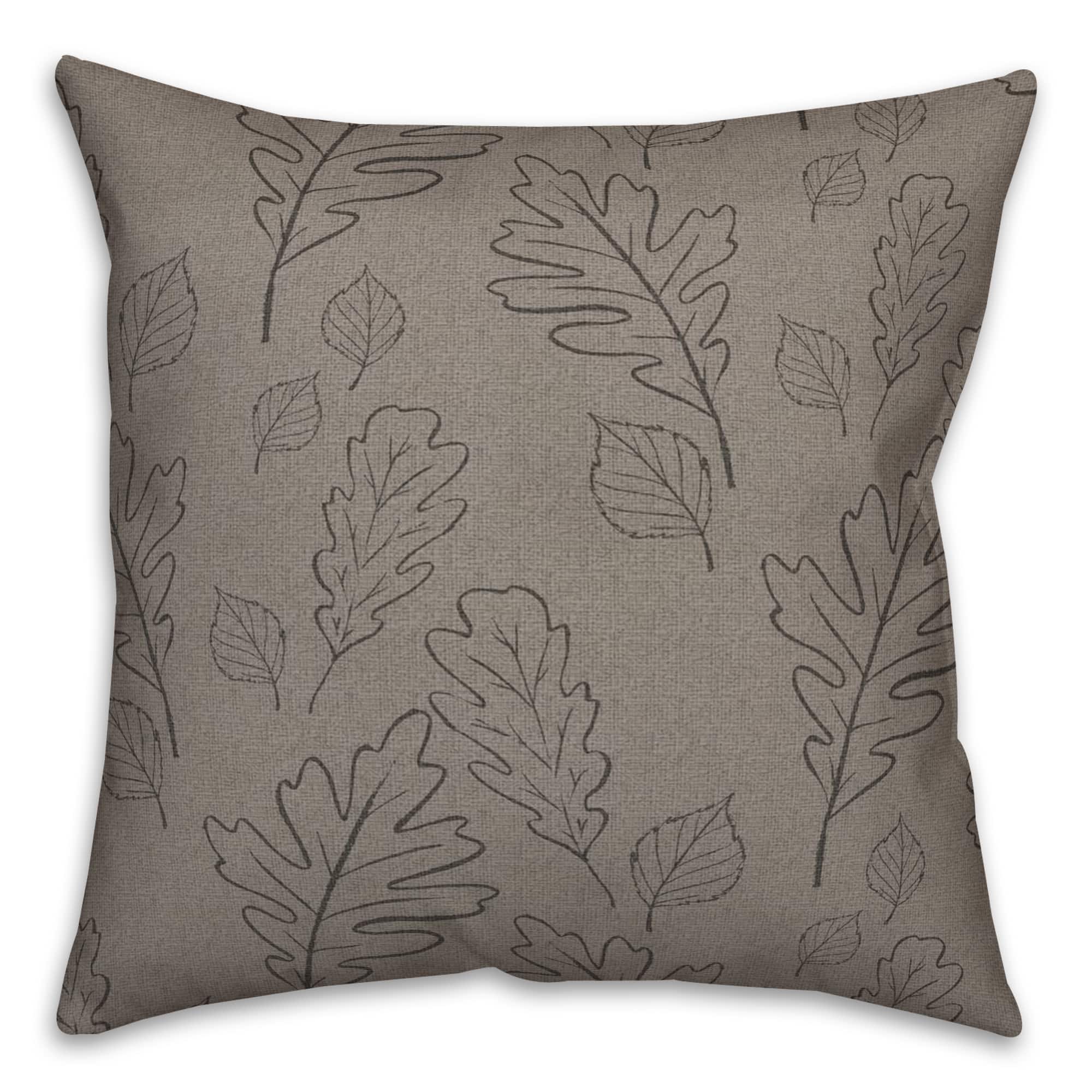 Gray Large Leaf Pattern Throw Pillow